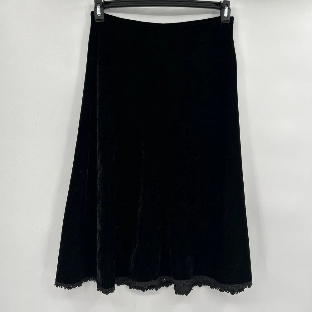 Vintage 90s Womens Black Velvet Skirt Size S Whimsigoth Witchy Vamp Romantic